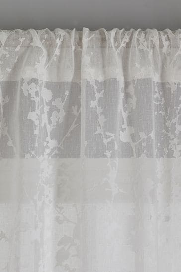 White Blossom Voile Slot Top Unlinered Sheer Panel Curtain