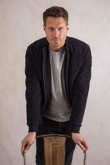Blue clearance suede bomber