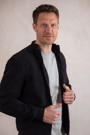 Navy blue store suede bomber jacket