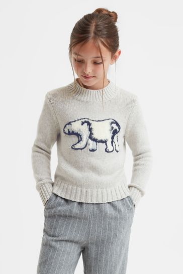 Reiss Grey Polli Junior Casual Knitted Polar Bear Jumper