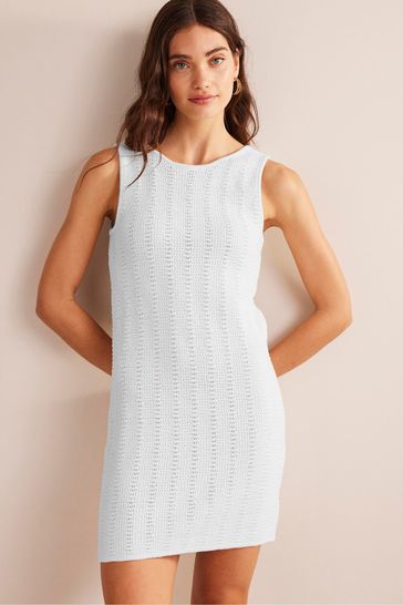 Boden White Scoop Back Knitted Mini Dress