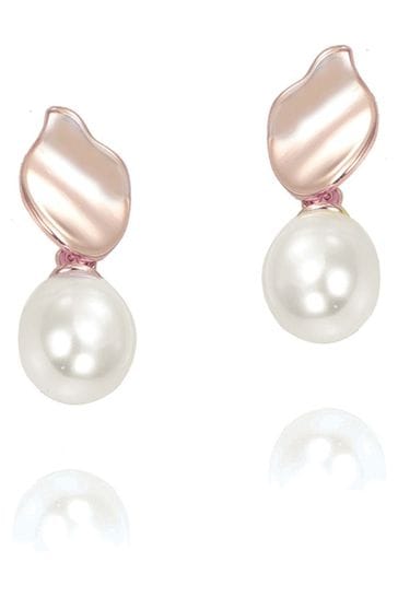 Ivory & Co Rose Gold Osaka Modern Pearl Drop Earrings