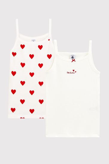 Petit Bateau White/Red Heart Vests 2 Pack