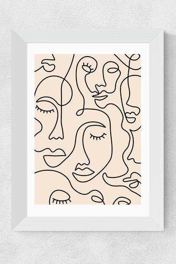 East End Prints White Single Line Faces Print