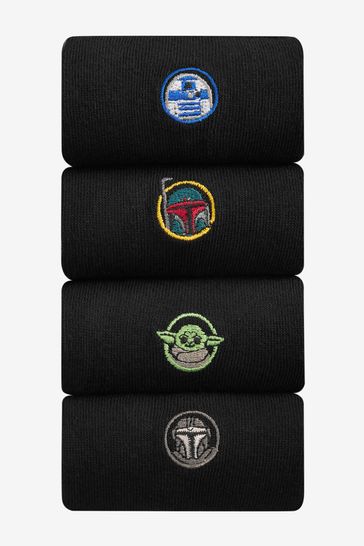 Black 4 Pack Star Wars Mandalorian Embroidered Socks