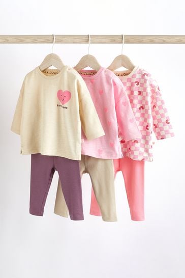 Tan Brown/Hot Pink 6 Piece Baby T-Shirts and Leggings Set