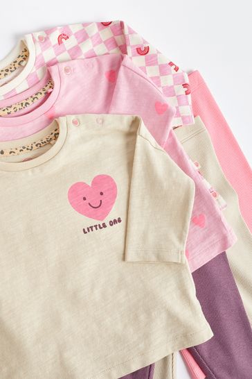 Buy Tan Brown Hot Pink 6 Piece Baby T Shirts and Leggings Set from