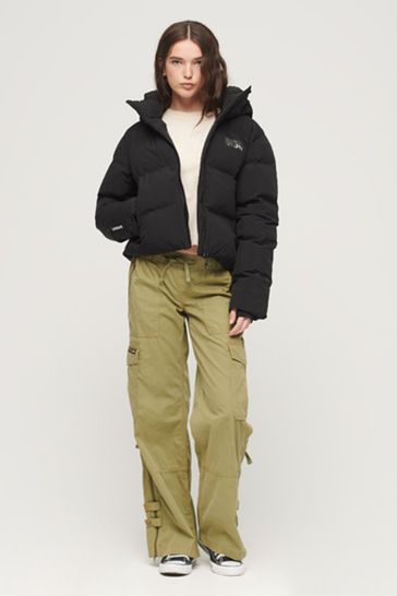Superdry black puffer jacket on sale women's