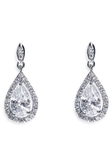 Ivory & Co Rhodium Belmont And Crystal Teardrop Earring