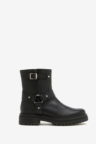 Mint Velvet Black Leather Biker Boots