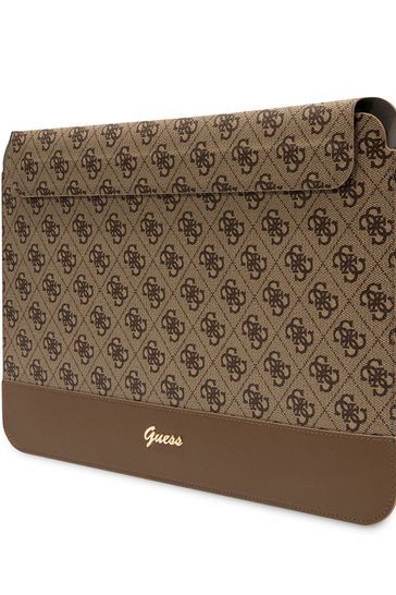 Guess 13"/14" Device Computer Sleeve Pu 4G Smooth Pu Stripe Brown Bag and Metal Logo Script