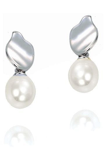 Ivory & Co Rhodium Osaka Modern Pearl Drop Earrings