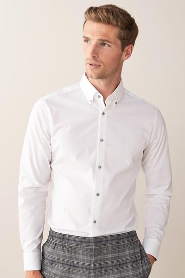 White Slim Fit Single Cuff Motion Flex Shirt
