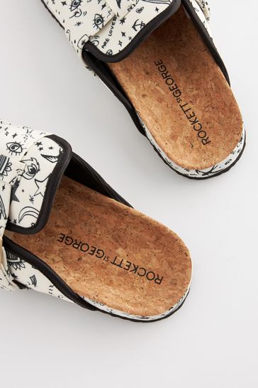 Buy Rockett St George Ecru Cream Tattoos Print Footbed Clog Mule Slippers from Next Bahrain
