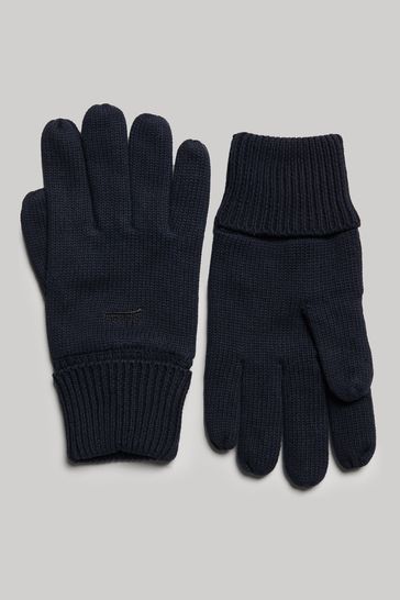 Superdry Blue Knitted Logo Gloves