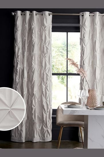 Oyster White All Over Pleated Luxurious Velvet Eyelet Blackout/Thermal Curtains