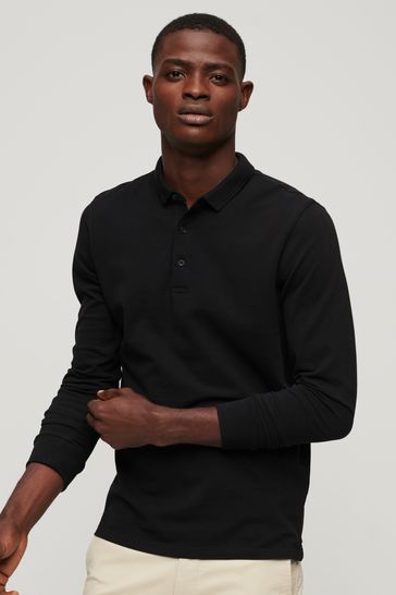 Buy Superdry Black Long Sleeve Cotton Pique Polo Shirt from Next Luxembourg