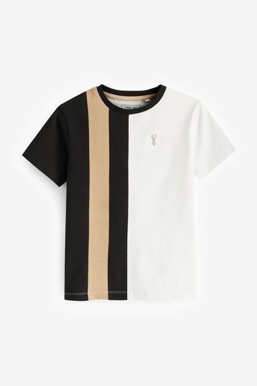 Black/White Textured Colourblock Short Sleeve T-Shirt (3-16yrs)