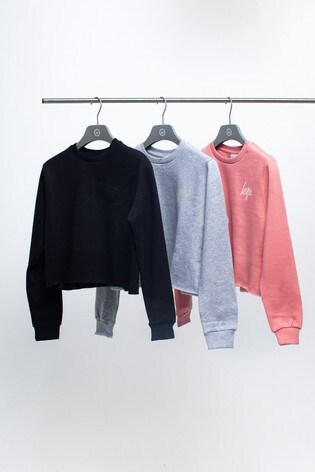 Hype. Black/Grey/Pink Kids Cropped Sweatshirts Three Pack