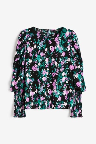 Floral Smock Puff Sleeve Top