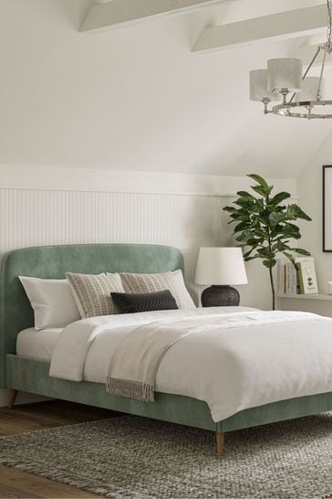 Soft Velvet Mineral Green Matson Upholstered Bed Bed Frame