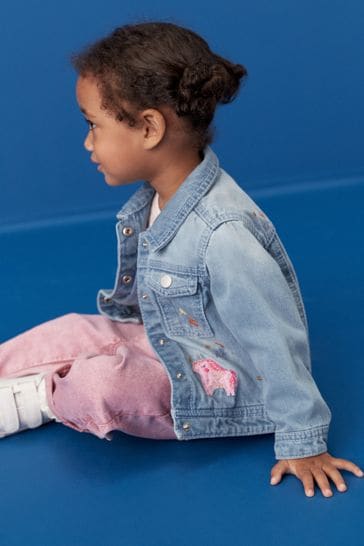 Buy Mid Blue Denim Embroidered Unicorn Jacket 3mths 7yrs from