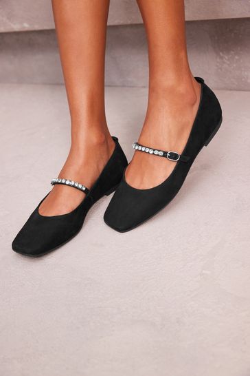 Buy Black Jewel Signature Leather Mary Jane Flat Shoes from Next Croatia