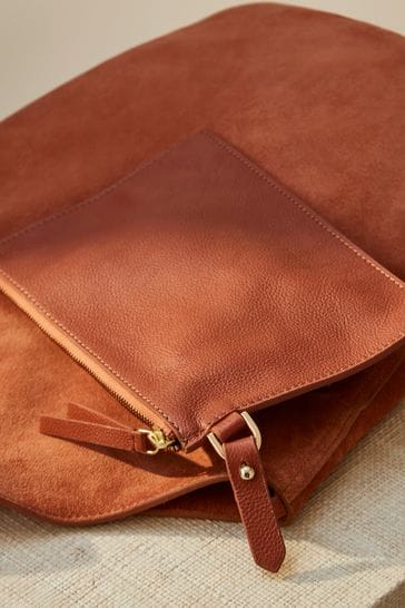 Brown leather shopper bag discount