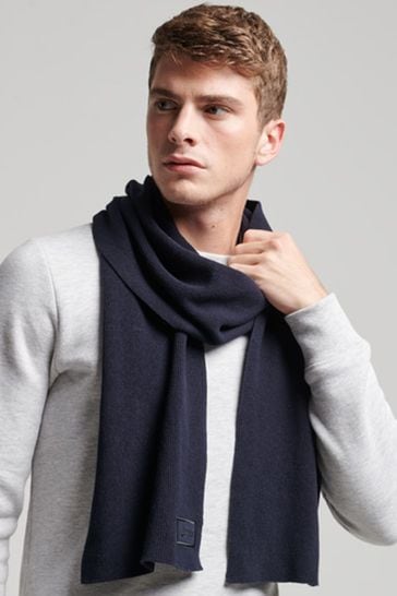 Superdry Blue Knitted Logo Scarf