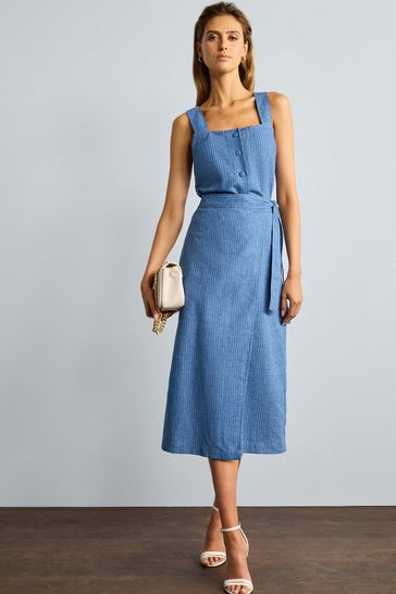 Buy Blue Stripe Linen Blend Wrap Midi Skirt from Next Ireland