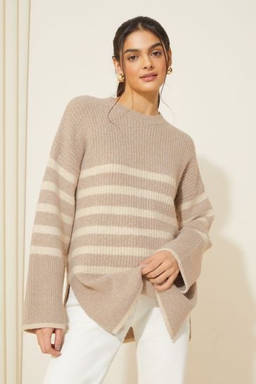 Friends Like These Mushroom Stripe Split Hem Relaxed Jumper