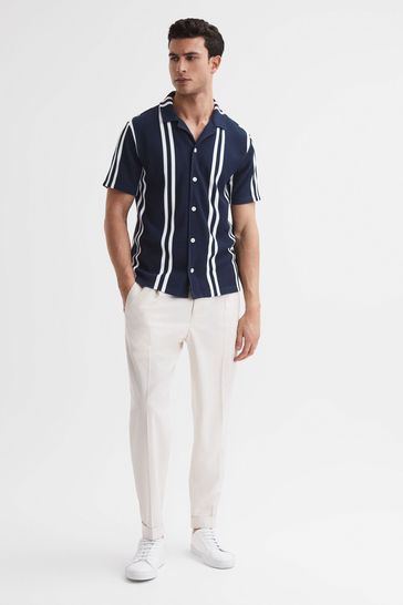 Navy and white striped shirt outfit 2025