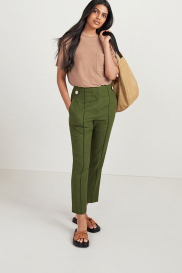 Narrow leg linen trousers sale