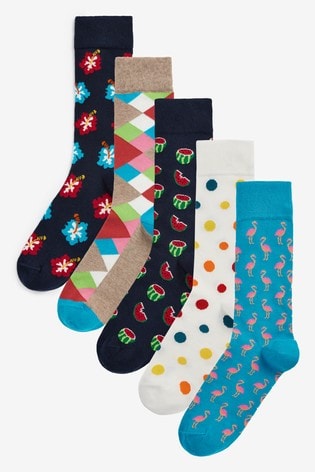 Happy Socks Hibiscus Blue Socks Five Pack
