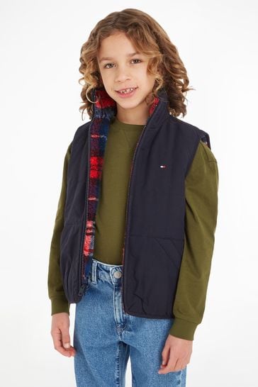 Buy Tommy Hilfiger Kids Blue Reversible Sherpa Check Gilet from