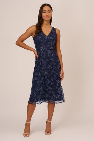 Buy Adrianna Papell Blue Studio Floral Sequin Embroidery Dress