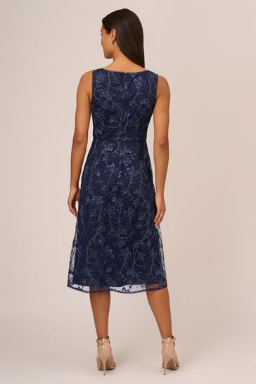 Buy Adrianna Papell Blue Studio Floral Sequin Embroidery Dress