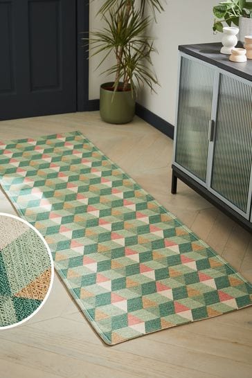 Green and Pink Geometric Tile Runner