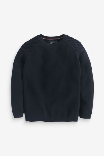 Navy Without Stag Textured Crew Jumper (3-16yrs)