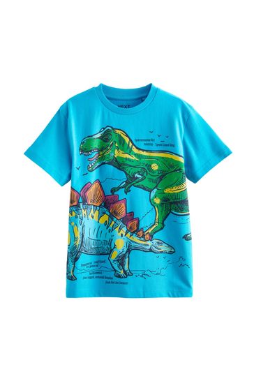 Camiseta azul de manga corta con estampado gráfico de dinosaurios (3-16 años)