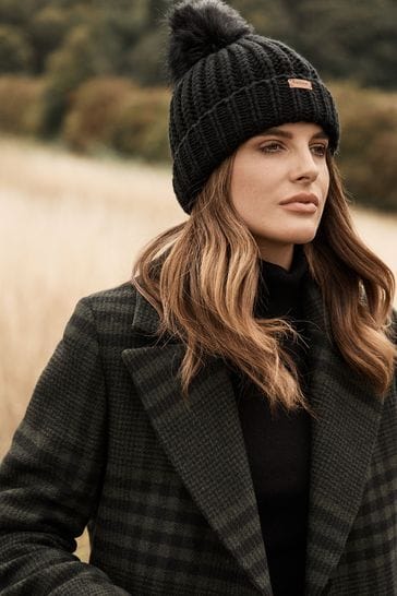 Buy Barbour Black Saltburn Cable Knit Pom Beanie Hat from Next Qatar