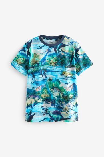 Blue Dino All-Over Print Short Sleeve T-Shirt (3-16yrs)