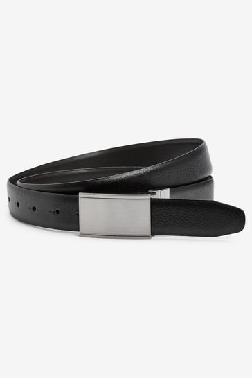 Black Signature Leather Plaque Belt