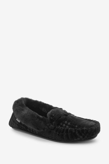 Black fur lined moccasins Clearance