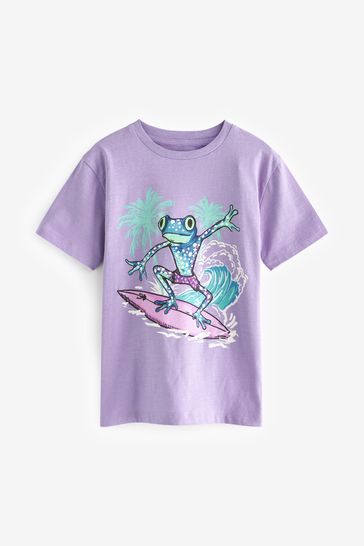 Purple Surfing Frog Short Sleeve Graphic T-Shirt (3-16yrs)