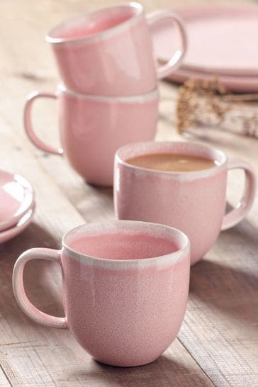 Set of 4 Blush Pink Dakota Reactive Glaze Mugs