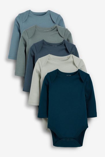 Modern Blue Baby Long Sleeve Bodysuits 5 Pack