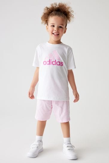 adidas White Sportswear Essentials Logo T-Shirt And Short Set