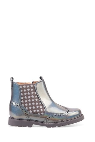 Start-Rite Chelsea Metallic Silver Grey Leather Zip-Up Boots F Fit