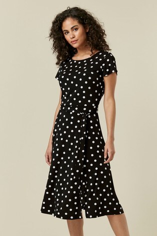 black midi polka dot dress